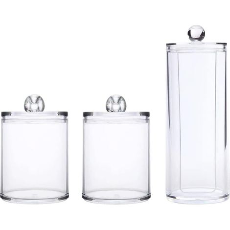 3 Pièces Boite à Coton, Distributeur Acrylique Transparent, Rangement Cotons-tiges, Organiseur Maquillage Salle de Bain