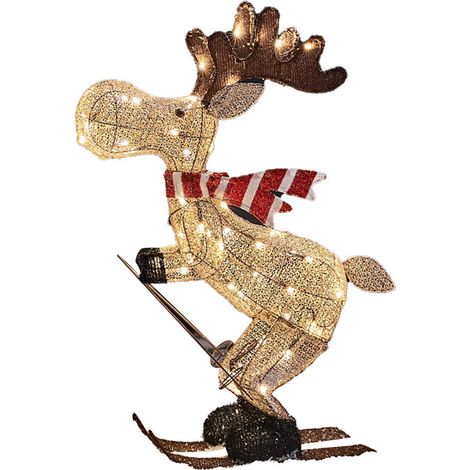 Figurine de Noël Extérieur LED Ski Cerf Décoration Jardin Ornement Lumineux 35cm