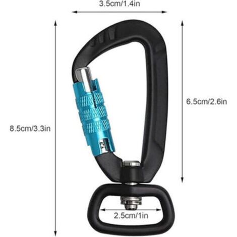 Lot de 2 mousquetons de fixation en alliage d'aluminium en forme de D, charge maximale 400 kg, rotation à 360°, pour l'escalade, les chiens, les activités de plein air, le camping et les porte-clés. (1/3)