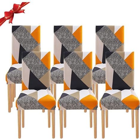 Housse de chaise - MARSEE - Lot de 6 - Extensible - Tissu doux - Design contemporain (1/4)