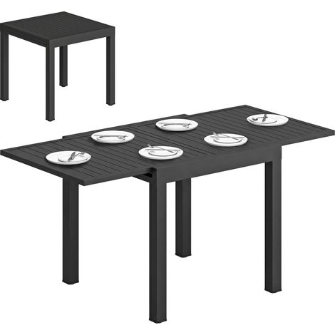 Tavolo da giardino allungabile, tavolo da esterno per 4-6 persone con prolunga a scomparsa, in alluminio, 80-160 x 80 cm, nero