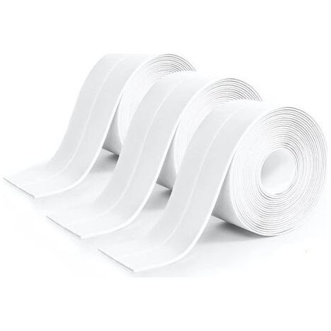 3 Pièces Rouleau Joint Silicone Blanc Salle De Bain, Ruban Adhésif Blanc Cuisine Ruban D'Étanchéité, Anti-Fuite Adapté À De Salle De Bains, Toilettes,Nombreuses Occasions (320 3,8Cm) (1/5)