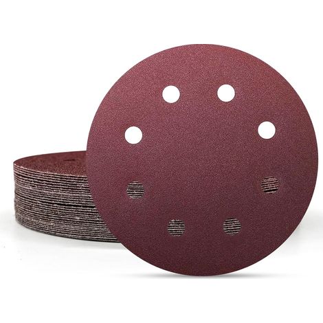 Tools Disques abrasifs 180mm 8 trous (Grain 60) .disques de ponçage 180mm rouge pour ponceuse à sec ponceuse excentrique 30 pièces (1/5)