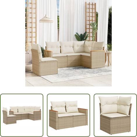 Terrassensofa - 5-tlg. Garten-Sofagarnitur mit Kissen Beige Poly Rattan (1/5)