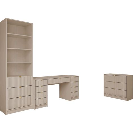Conjunto para oficina en casa Comfivo Papilio VI, Beige, Con cajones, MDF, Aglomerado laminado