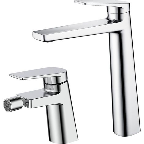 Set miscelatori cromato lucido lavabo alto e bidet in ottone Nemes (1/5)