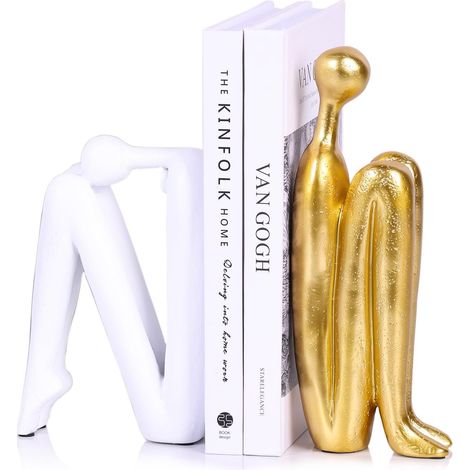 1 paire/2 serre-livres décoratifs en forme de statue de pensée pour étagères, unique et moderne pour livres lourds, décoration esthétique abstraite, décoration moderne d'étagère d'intérieur (blanc (1/5)