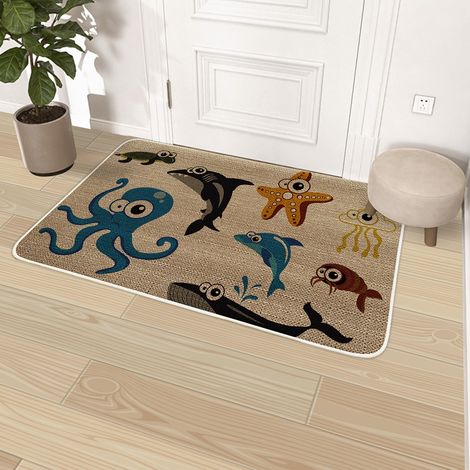 Tapis en lin, paillasson d'entrée, tapis de cuisine antidérapant en caoutchouc, tapis absorbant pour porte de salle de bain - 45 x 70 cm