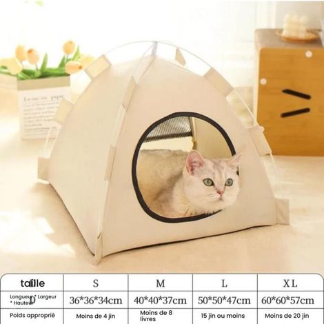 Lit Tente Imperméable pour Chat, Maison pour Animaux avec Coussin Amovible, Sans Assemblage, pour Chats et Chiens Petits (S, Ivoire) (1/5)