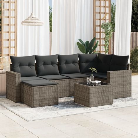 Set Divani da Giardino 7 pz con Cuscini Grigio in Polyrattan vidaXL (1/3)