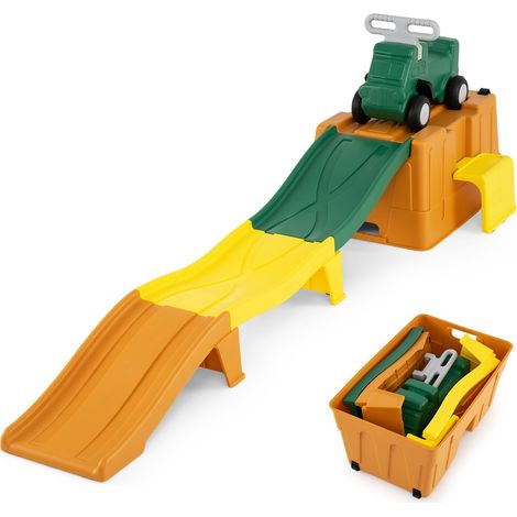 COSTWAY Porteur Enfant avec Poignée et Piste de Glisse en 3 Segments (Marron)