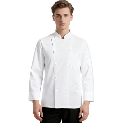 Veste de Cuisine pour Hommes et Femmes,Respirante à Dos Maille,2 Poches Utilitaires, Double boutonnage, Tenue Travail Restauration,Restaurants,Écoles de Cuisine,Manches Courtes (1/5)