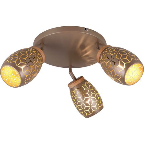 Plafoniera 3 luci, metallo, caffè e legno, D 58 cm, Bidar (1/3)