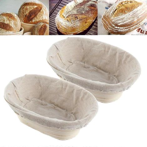 Lot de 2 paniers de fermentation en rotin naturel de 25 cm (10 pouces) pour la pâte à pain de campagne, la levée en masse et la dégustation. Accessoires de cuisine. (1/2)