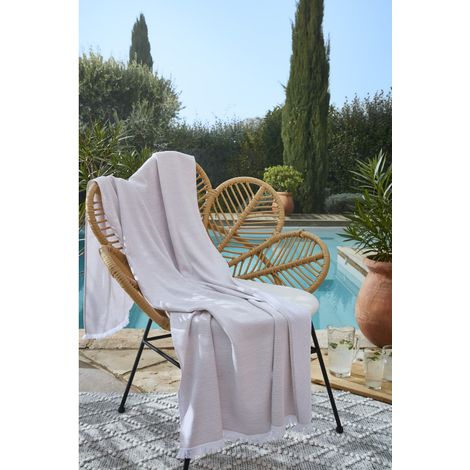 Fouta avec franges "Naël" 95 x 180 cm Coton tissé teint + éponge L'effet Papillon (1/5)