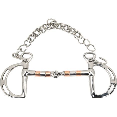 Morso per cavallo in acciaio inox e rame – anello a D – catena – 125 mm – attrezzatura per l'addestramento equestre