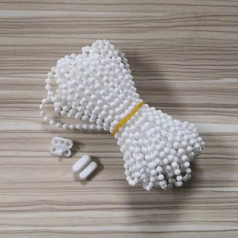 Accessoire pour store vénitien vertical à fermeture éclair/store enrouleur, chaîne en plastique avec boucle perlée, ornée de perles blanches de 10 mètres. (1/5)