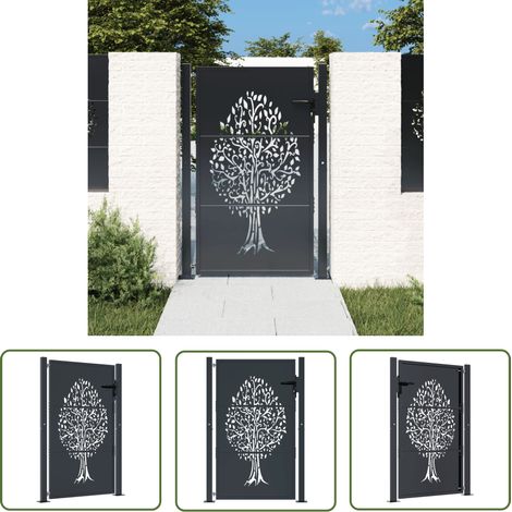 The Living Store Gartentor Anthrazit 105x130 cm Stahl Baum-Design - Gartentor - Metalltor - Stahltür - Zaun - Einfahrtstor (1/5)