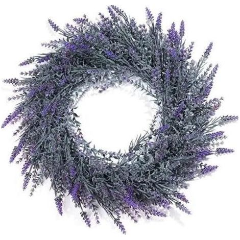 Couronne de lavande pour porte d'entrée, 45 cm, couronne artificielle pour printemps et été, Saint Valentin, protection UV toutes saisons, couronne de ferme pour fête de mariage, maison (1/5)