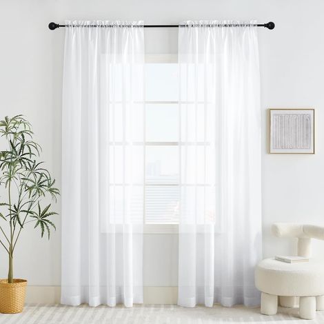Rideaux adaptés à la cuisine,au salon et à la chambre à 2 panneaux avec œillets, en tulle,140260 cm (version à tringle traversante) (1/5)