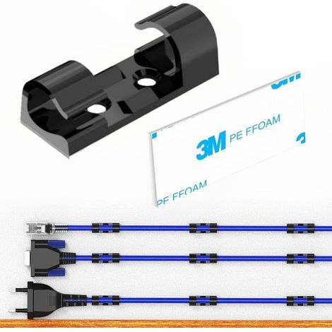 Clips Câble[20 Pcs], Clips Rangement de Câble, Serre Câble, Fixation Auto Collant, Peut être Utilisé pour Gérer de Câbles Fils dans une Maison ou un Bureau (Noir) (1/5)