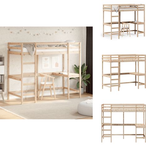 Hochbett mit Schreibtisch 90x200 cm Massivholz Kiefer - Hochbett - Jugendzimmer - Kinderschlafzimmer - Schreibtischbett - Kiefernholz (1/5)