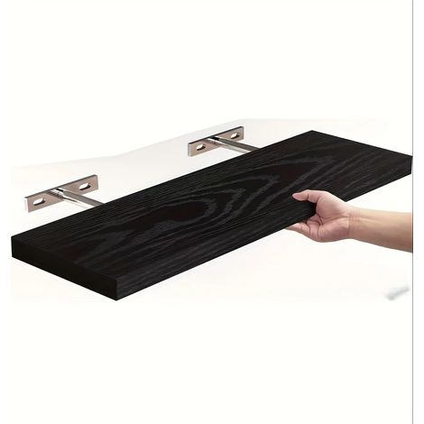 (noir) Étagère murale classique en bois massif, design à rayures horizontales, gain de place pour le rangement et la présentation dans le salon et la chambre. (1/5)