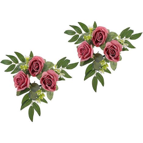 Couronne de bougies décorative avec 2 roses artificielles (1/5)
