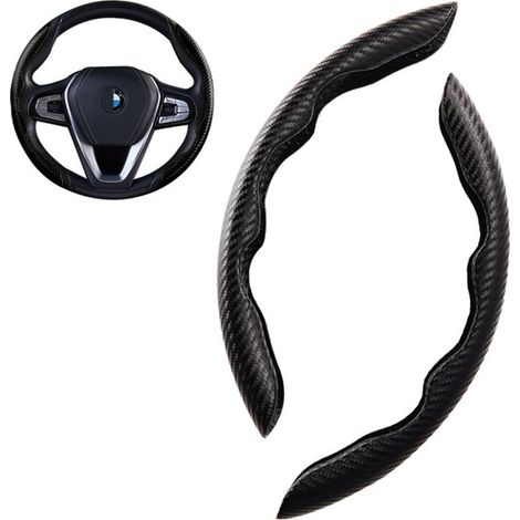Lenkradbezug – Carbonfaser-Optik – Universell passend für runde Lenkräder mit 36–38 cm Durchmesser – Rutschfest – Waschbar – 1 Paar (1/5)