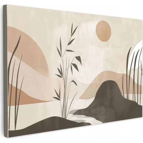 TABLEAU SUR TOILE Japandi - Paysage - Beige Tableau Cuisine Décoration murale 90x60 cm