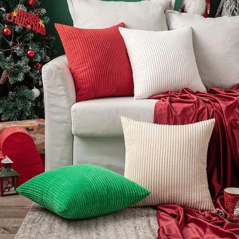 Lot de 2 Housse de Coussin Decorative en Velours Côtelé Canapé Taie d'oreiller Douce pour Maison Salon Chambre Lit Clic Clac 40x40 cm Blanc (1/5)