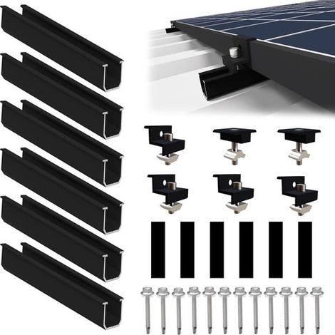 Soporte para paneles solares de 2 módulos con riel de 12 cm y abrazaderas ajustables. (1/5)