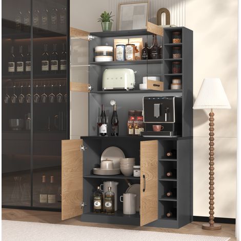 Mobile da cucina con illuminazione LED, 100 x 47 x 187 cm, grigio e naturale DESVIAE (1/5)