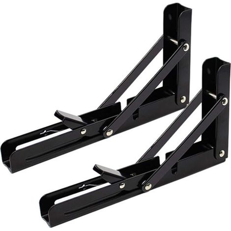 ZOLGINAH 2PCS 10 Inch Noir Équerre Pliante 250mm Support d' Étagères Pliants Mural en Acier Laminé à Froid Equerre pour Etagere Murale, Métal Étagères Pliable Support en Forme de L Charge Maximale 80k (1/5)