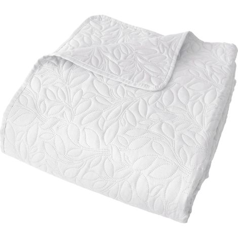 Couvre-lit microfibre à motif floral Blanc 240x220 cm (1/4)