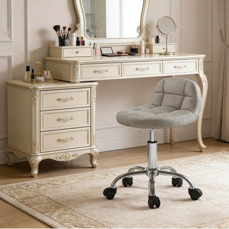 Chaise de bureau 38x31x56.5-68 cm gris clair en velours et métal réglable pivotante avec roulettes (1/5)