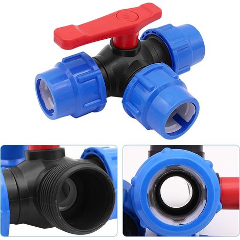 JSSEVN-2 Pièces Raccord PP, vanne à boisseau sphérique 3 voies en T avec poignée, connecteur 3 voies pour tuyau PE 25mm, compatible Gardena (1/5)