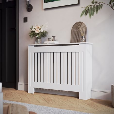 SONNI Cache Radiateur Cache Radiateur 112x19x81,5cm Grille Croisée Blanc (1/5)