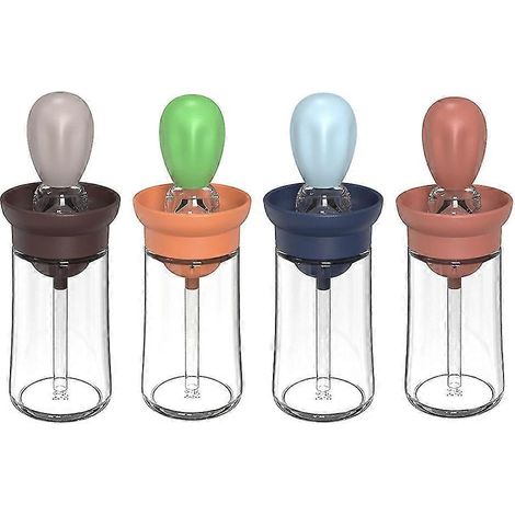 4er-Pack Glas-Olivenöl-Spenderflaschen mit Silikonbürste 2 in 1, Silikon-Tropfer zum Messen des Öls (1/5)