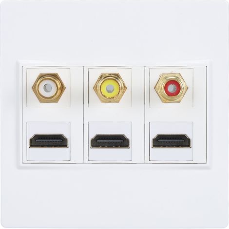 Plaque de prise murale 86 mm, interface multimédia HD 3 ports, plaque murale RCA 3 ports, compatible HD 4K 1080p 60 Hz (1/5)