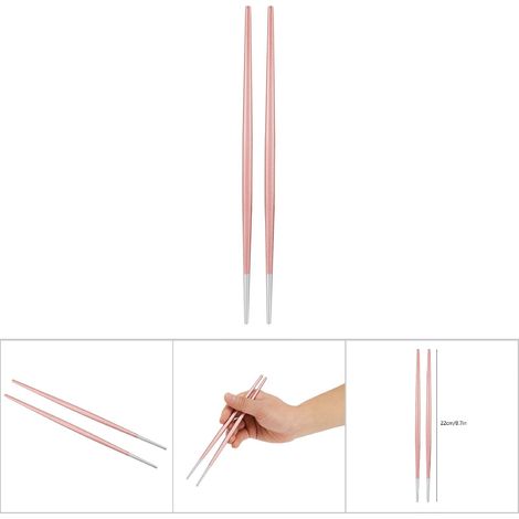 Essstäbchen-Set aus Edelstahl 304, japanische Sushi-Essstäbchen, Geschirrset (Rosa Silber) (1/4)