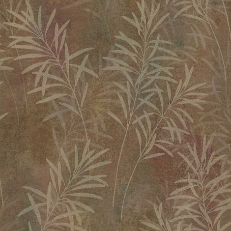 Papier peint feuillage marron et rouge Tapisserie intissée moderne nature Papier peint floral style botanique idéal pour salon (1/4)