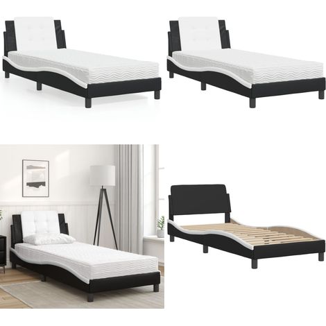 Lit avec matelas noir et blanc 80x200 cm similicuir - Lit Double - Lit Plateforme - Lit Design - Lit Moderne - Literie - Home & Living (1/5)