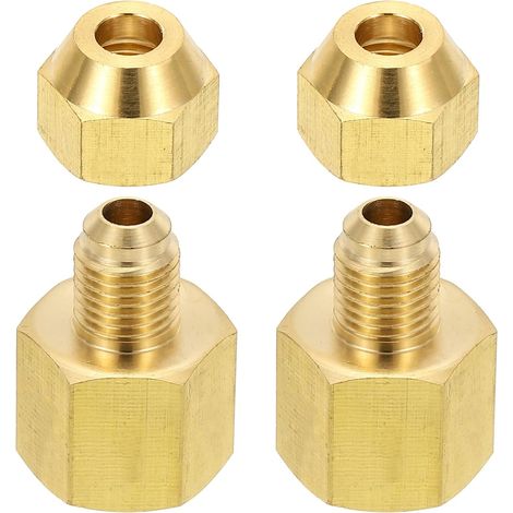 2pcs Raccords de Tube en Laiton, Femelle 1/2" x Mâle 5/8", Apdateur d'Accouplement à 45 Degrés avec Écrou Bride, Raccord Tuyau HVAC Climatisation Plomberie Gaz - 3/8" Flare Female 1/4" Male (1/5)