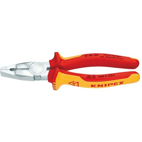 KNIPEX 01 06 190 Pinza universale cromo vanadio isolati con manici rivestiti in materiale bicomponente, collaudati VDE cromata 190 mm