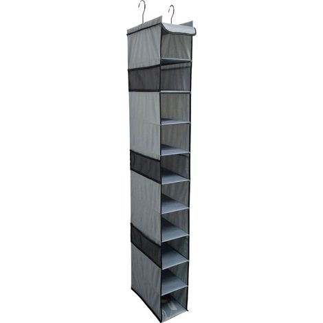 Meuble suspendu avec 10 compartiments – grand meuble de rangement pour la tringle de l'armoire – rangement chaussures et vêtements peu encombrant – gris/noir (1/5)