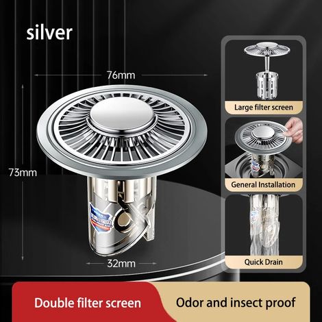 (silver)Bathroom Anti-odor Floor Drain Filter Universal Sewer Anti-return Odor Toilet Insect-proof Sealing Cover Floor Drain Core (1/4)