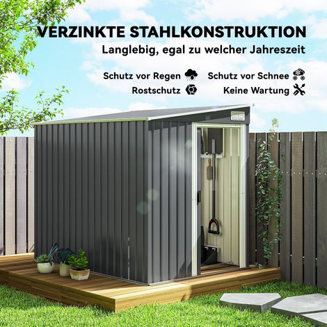 Abri de jardin métallique 2,81 m² 154 x 206,5 x 181 cm, abri à outils avec toit pentu, fondations (1/5)