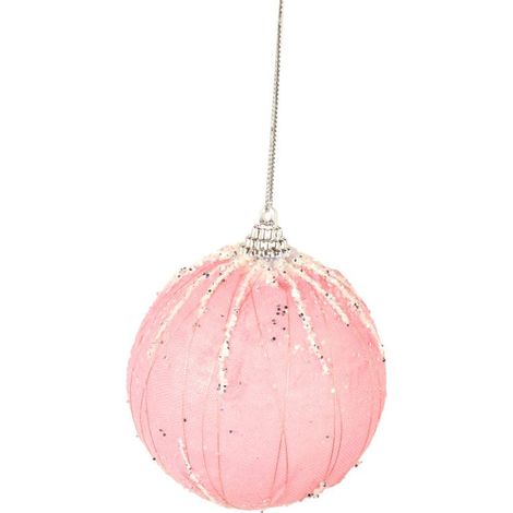 Pallina di polistirolo rosa con glitter e paillettes (1/3)
