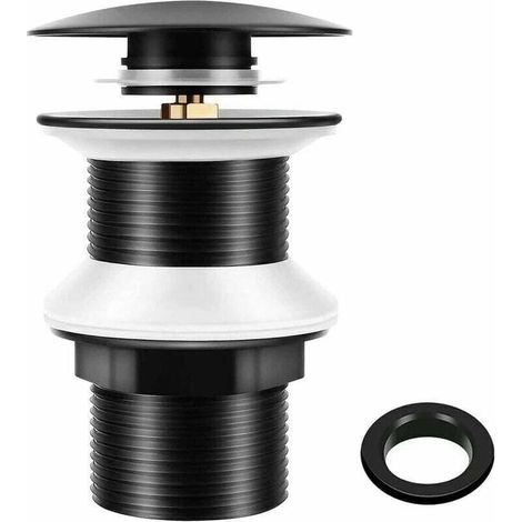 Universelle G1 1/4" Laiton Bonde de Lavabo Pop up Bonde de Vidange pour Lavabo sans Trop Plein, Système clic-clac, Installation Sans Outils, Noir Mat (1/4)